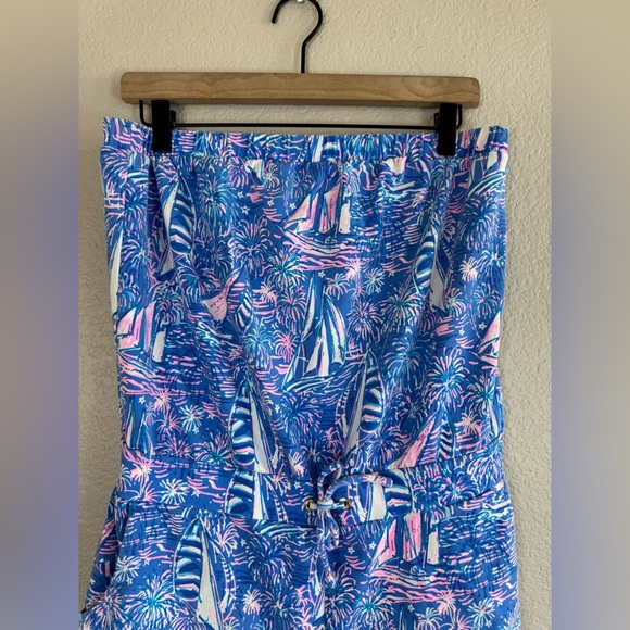 Lilly Pulitzer Jace Strapless Romper Boca Blue Sailabration size Large $138 - Picture 10 of 14